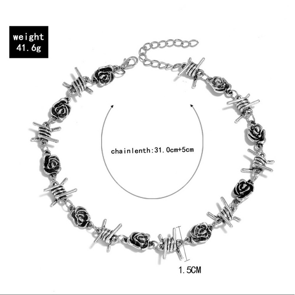 NEW Vintage Style silver Rose & Thorns choker Necklace. - Picture 5 of 7
